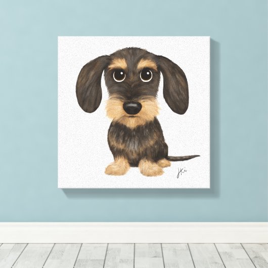 Wirehaered Dachshund | Cute Cartoon Dog Teckel Canvas Afdruk (Insitu (Houten vloer))