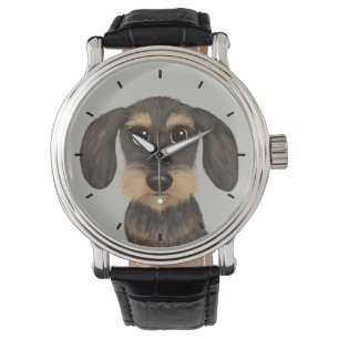 Wirehaered Dachshund   Cute Cartoon Dog Teckel Horloge