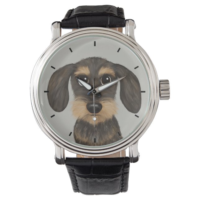 Wirehaered Dachshund | Cute Cartoon Dog Teckel Horloge (Voorkant)
