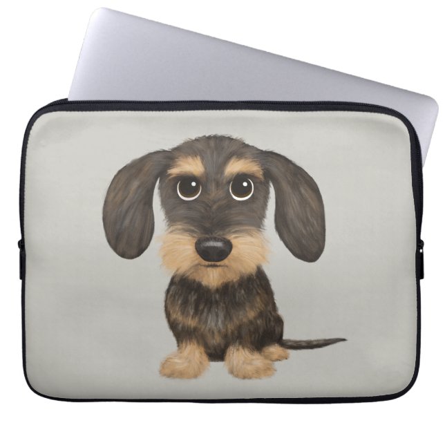Wirehaered Dachshund | Cute Cartoon Dog Teckel Laptop Sleeve (Voorkant)