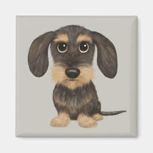Wirehaered Dachshund   Cute Cartoon Dog Teckel Magneet
