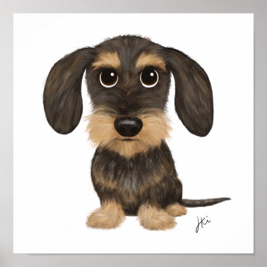 Wirehaered Dachshund | Cute Cartoon Dog Teckel Poster (Voorkant)