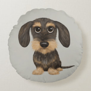 Wirehaered Dachshund   Cute Cartoon Dog Teckel Rond Kussen