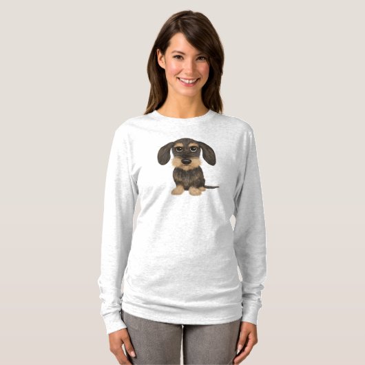 Wirehaered Dachshund | Cute Cartoon Dog Teckel T-shirt (Voorkant volledig)