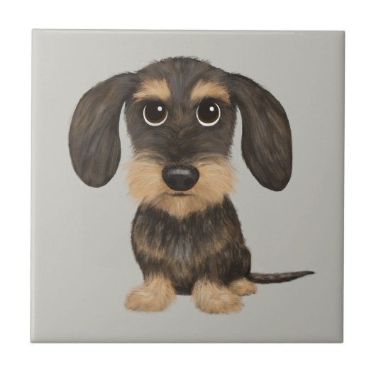 Wirehaered Dachshund | Cute Cartoon Dog Teckel Tegeltje (Voorkant)