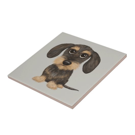 Wirehaered Dachshund | Cute Cartoon Dog Teckel Tegeltje (Zijkant)
