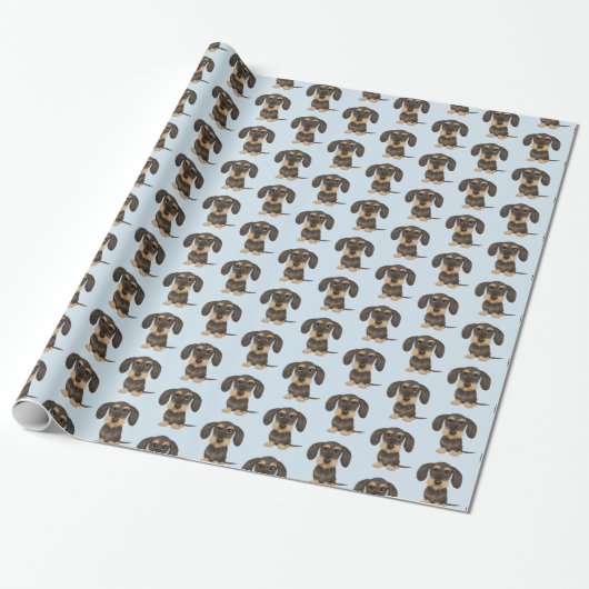 Wirehaered Dachshund | Cute Teckel Dog Pattered Cadeaupapier (Uitgerold)