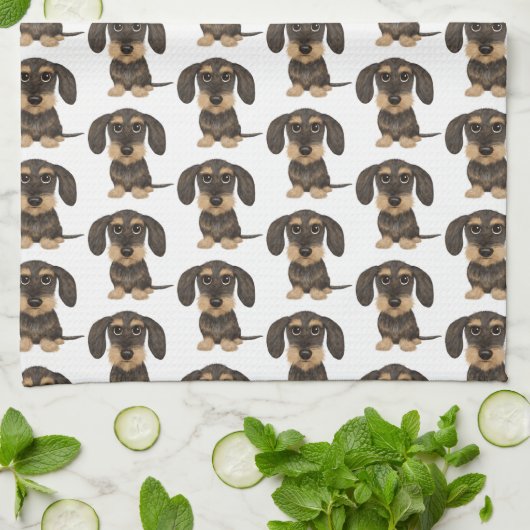 Wirehaered Dachshund | Cute Teckel Dog Pattered Theedoek (Gevouwen)