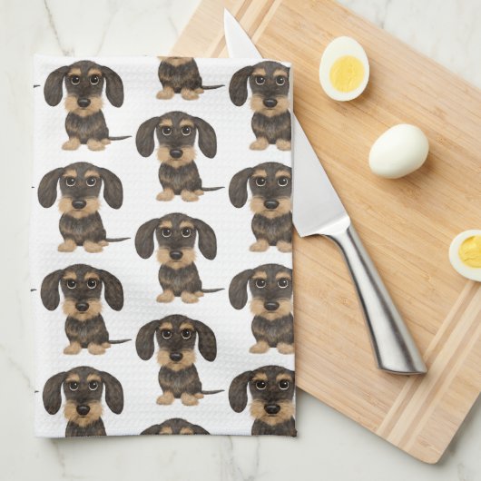 Wirehaered Dachshund | Cute Teckel Dog Pattered Theedoek (Quarter Fold)