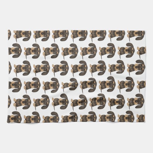 Wirehaered Dachshund | Cute Teckel Dog Pattered Theedoek (Horizontaal)