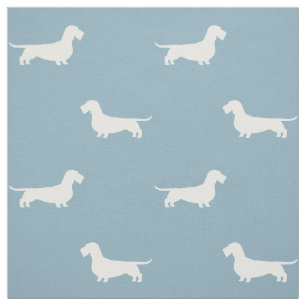Wirehaered Dachshund Dog Silhouettes Pattern Blue Stof
