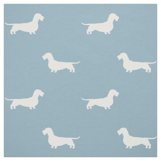Wirehaered Dachshund Dog Silhouettes Pattern Blue Stof (Swatch)