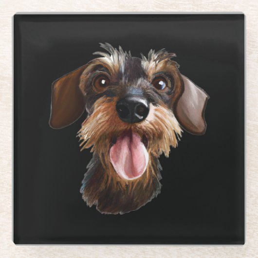 Wirehaered Dachshund Glazen Onderzetter (Voorkant)