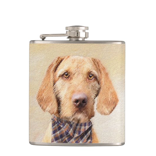 Wirehaered Vizsla-schildering - Cute Original Dog Heupfles (Voorkant)