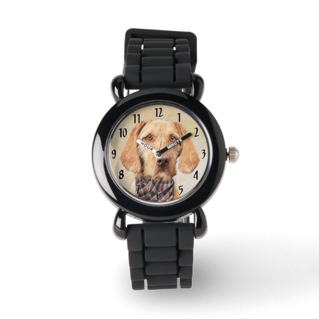 Wirehaered Vizsla-schildering - Cute Original Dog  Horloge (Voorkant)