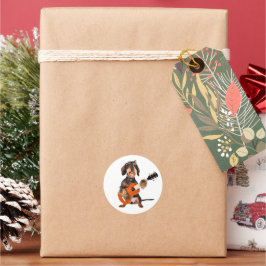 Wirehair Dachshund die Acoustic Guitar speelt Ronde Sticker