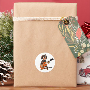 Wirehair Dachshund die Acoustic Guitar speelt Ronde Sticker