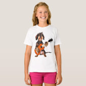Wirehair Dachshund die Acoustic Guitar speelt T-shirt (Voorkant volledig)