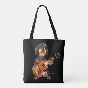 Wirehair Dachshund die Acoustic Guitar speelt Tote Bag