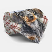 Wirehair Dachshund Dog Holiday Plaid Christmas Stropdas (Opgerold)