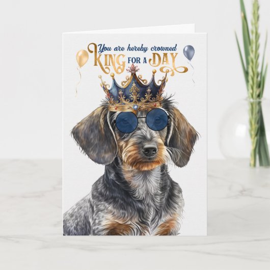 Wirehair Dachshund Dog King voor Dag Grappige Verj Kaart (Voorkant)