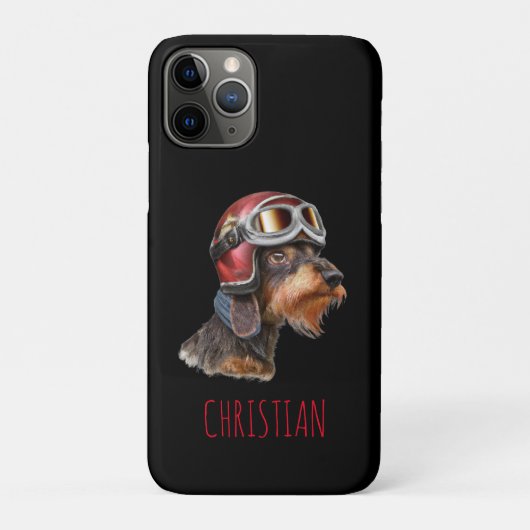 Wirehair Dachshund Dog met Biker Helmet Case-Mate iPhone Case (Achterkant)
