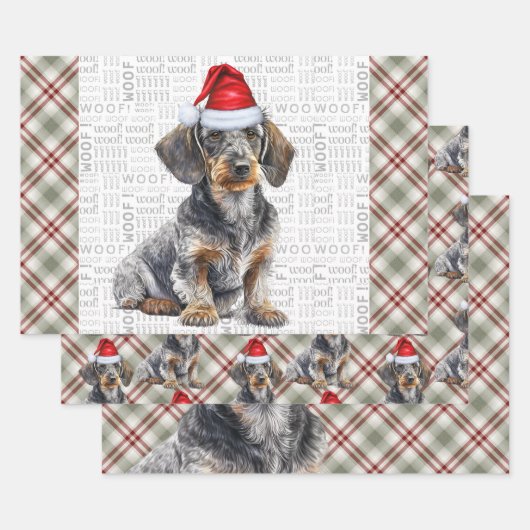 Wirehair Dachshund Dog Red Plaid Christmas Inpakpapier Vel (Set)
