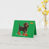 Wirehair Dachshund Halloween Kaart (Gele Bloem)