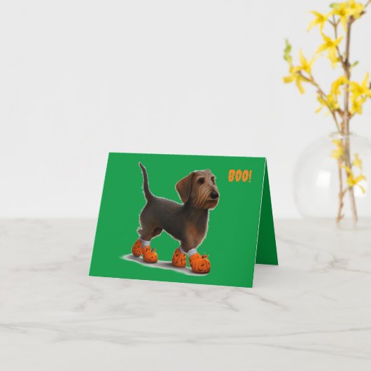 Wirehair Dachshund Halloween Kaart (Gele Bloem)