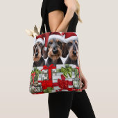 Wirehair Dachshund Kerst Canvas tas (Dichtbij)
