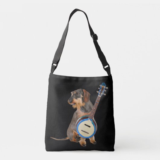 Wirehair Dachshund Plays Banjo Crossbody Tas (Achterkant)
