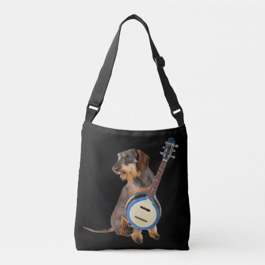 Wirehair Dachshund Plays Banjo Crossbody Tas (Voorkant)