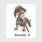 Wirehair Dachshund Singing Sticker (Vel)