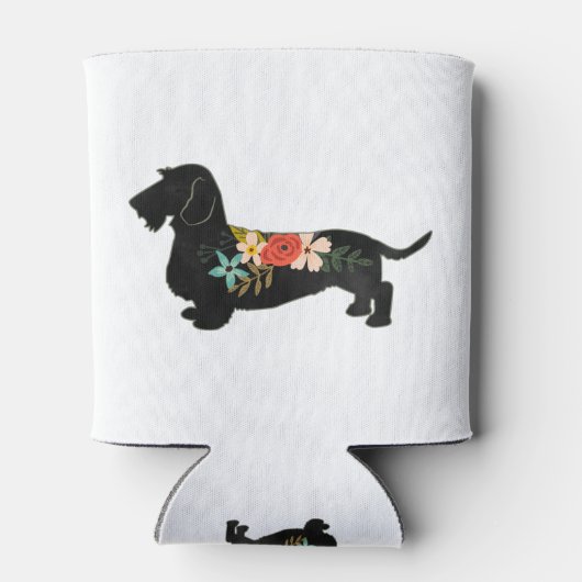 Wirehaire Dachshund Bohemian Floral Silhouette Blikjeskoeler (Achterkant)