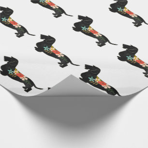 Wirehaire Dachshund Bohemian Floral Silhouette Cadeaupapier