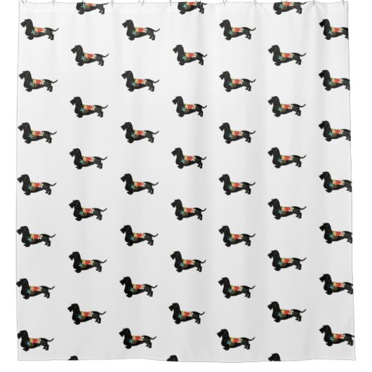 Wirehaire Dachshund Bohemian Floral Silhouette Douchegordijn (Voorkant)