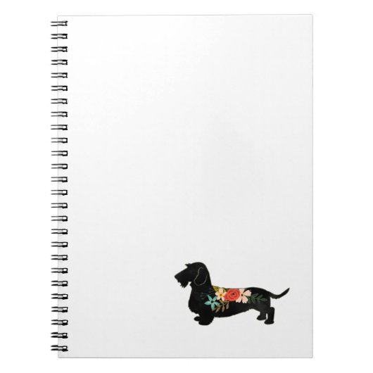 Wirehaire Dachshund Bohemian Floral Silhouette Notitieboek (Voorkant)