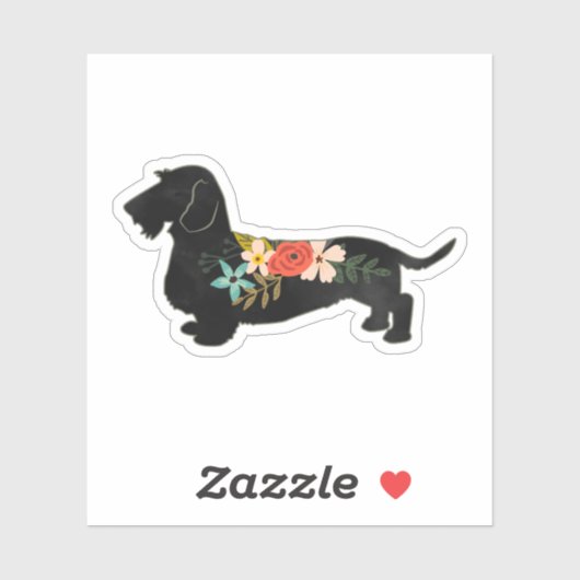 Wirehaire Dachshund Bohemian Floral Silhouette Sticker (Vel)
