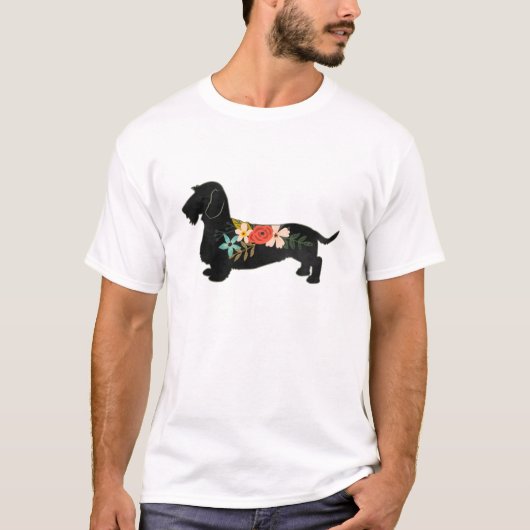 Wirehaire Dachshund Bohemian Floral Silhouette T-shirt (Voorkant)