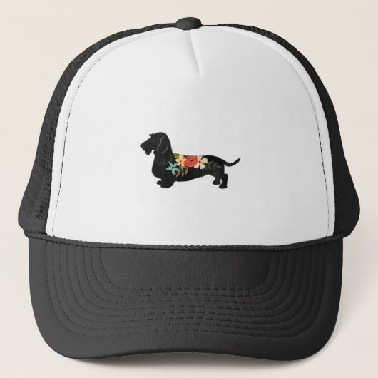 Wirehaire Dachshund Bohemian Floral Silhouette Trucker Pet (Voorkant)