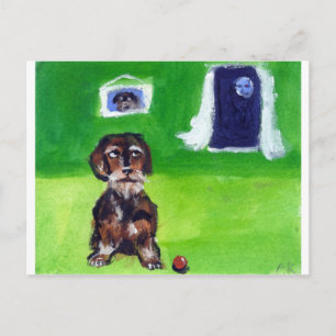 Wirehaire dachshund glimlacht maan briefkaart