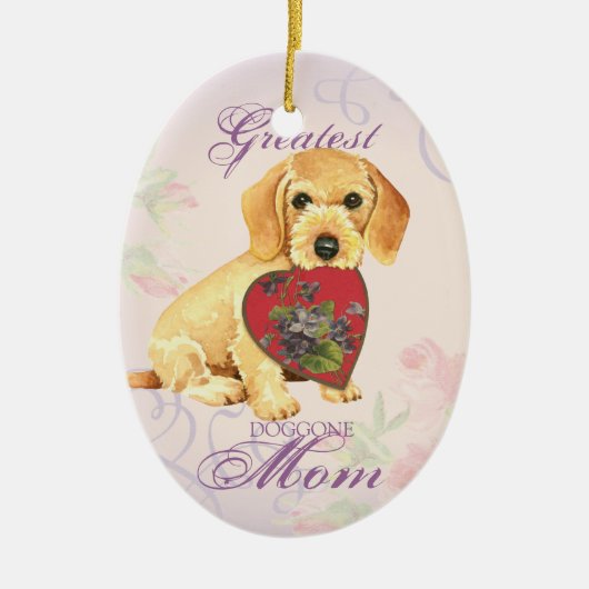 Wirehaire Dachshund Heart mama Keramisch Ornament (Voorkant)