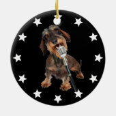 Wirehaire Dachshund Singer Keramisch Ornament (Achterkant)