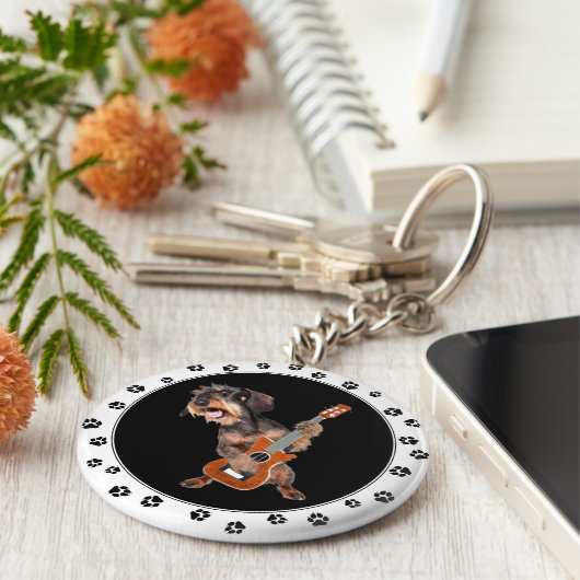 Wirehaire Dachshund-Sleutelhanger voor het afspele Sleutelhanger (Zijkant)