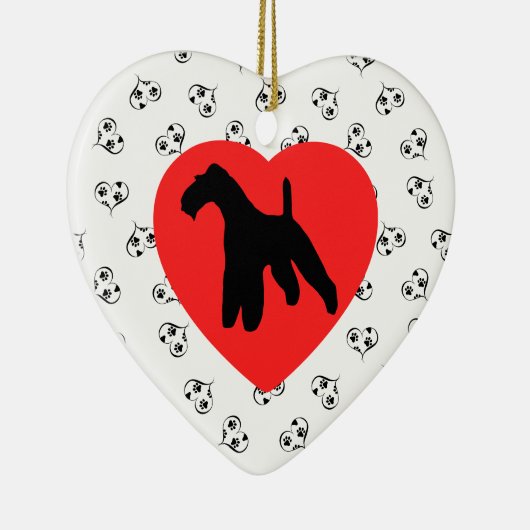 Wirehaire Fox Terrier Silhouette met hart Keramisch Ornament (Rechts)