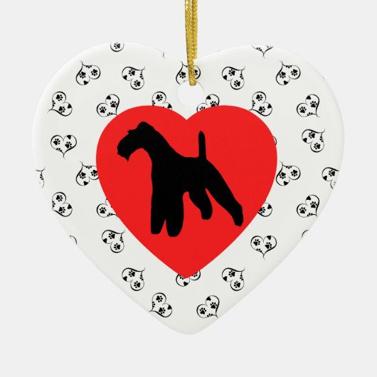 Wirehaire Fox Terrier Silhouette met hart Keramisch Ornament (Voorkant)