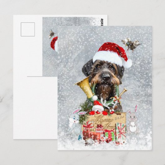 Wirehaire Pointer, Dog Kerstmis Briefkaart (Voorkant / Achterkant)