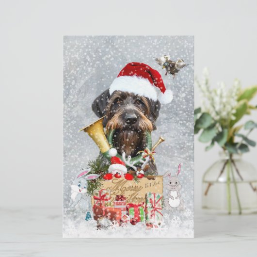 Wirehaire Pointer, Dog Kerstmis Briefpapier (Staand voorkant)