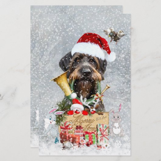 Wirehaire Pointer, Dog Kerstmis Briefpapier (Voorkant / Achterkant)