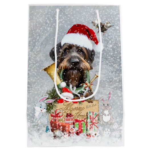 Wirehaire Pointer, Dog Kerstmis Medium Cadeauzakje (Achterkant)